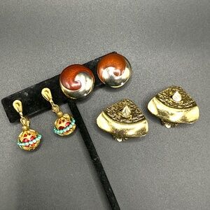 Vintage Clip-on Earring Lot 3 Pair Gold Tone